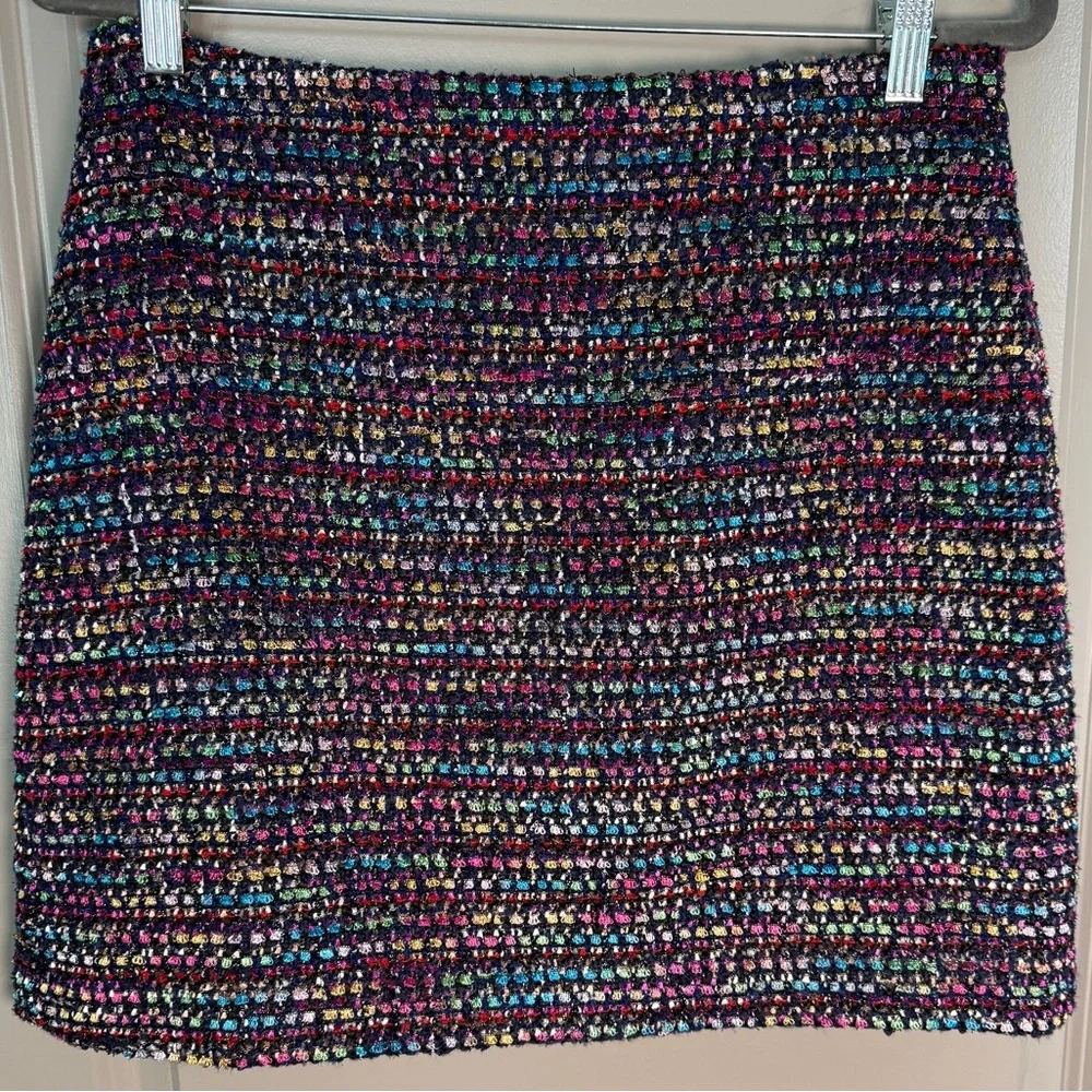 LOFT Multicolor Tweed Mini Skirt - Black with Pink, Blue & Green Accents